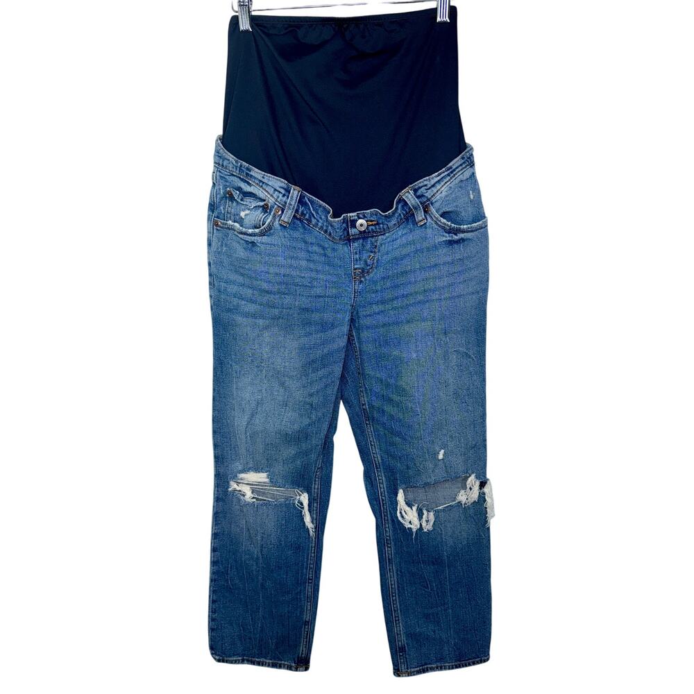 Abercrombie & Fitch Ankle Straight Maternity Blue Denim Distressed Jeans Sz 27 4